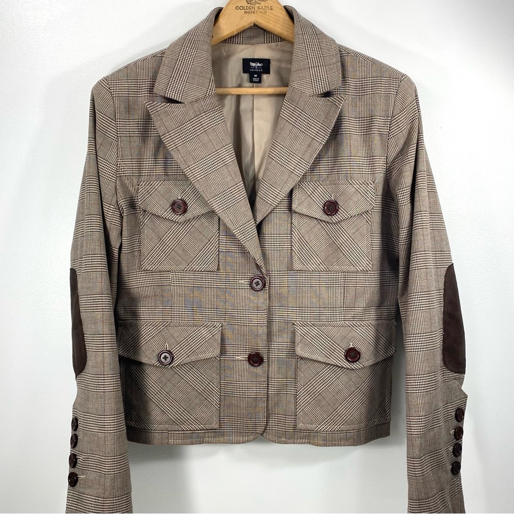 Mossimo Classic Chocolate Brown and Cream Glen Check Plaid Blazer Suit Jacket M